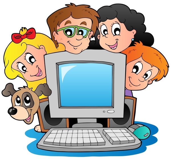 Компьютер с мультфильма дети и собаки - Стоковое векторное изображение Klara Viskova #6453877