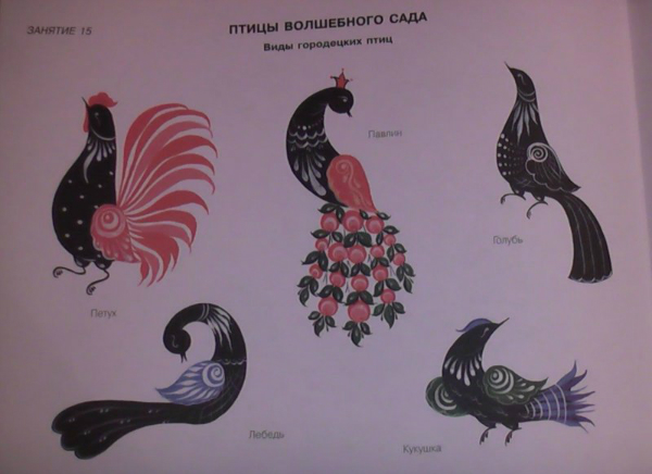 Птица в городецкой росписи – символ семейного счастья: фазан, петух, павлин